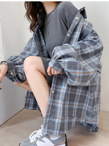 oversized plaid top