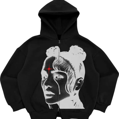 negative space zip up hoodies