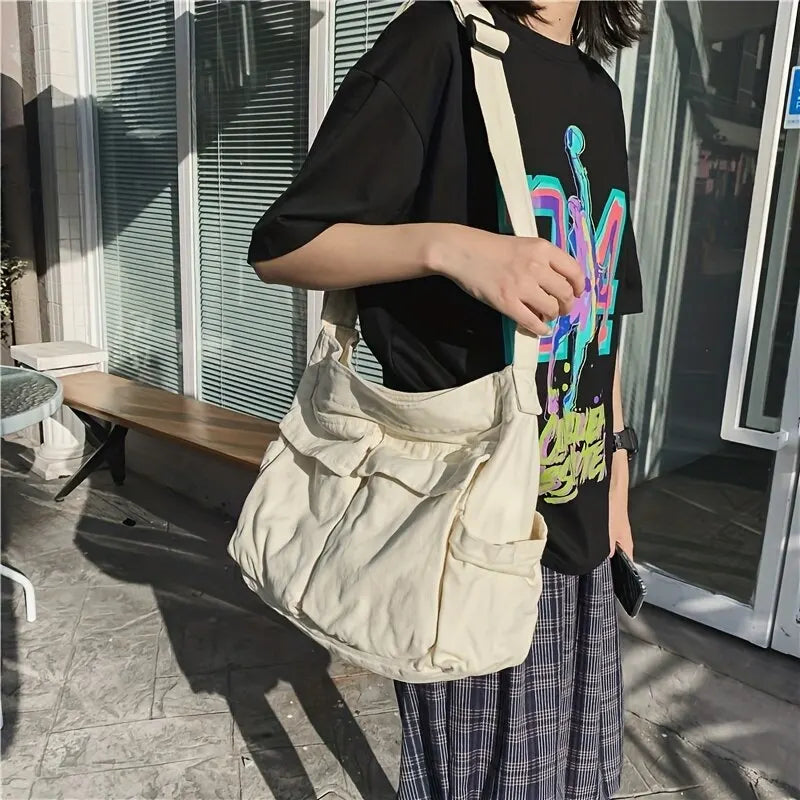 canvas messenger tote bag