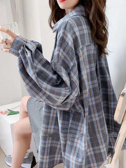 oversized plaid top