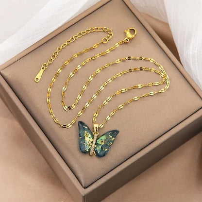 blue gold butterfly necklace