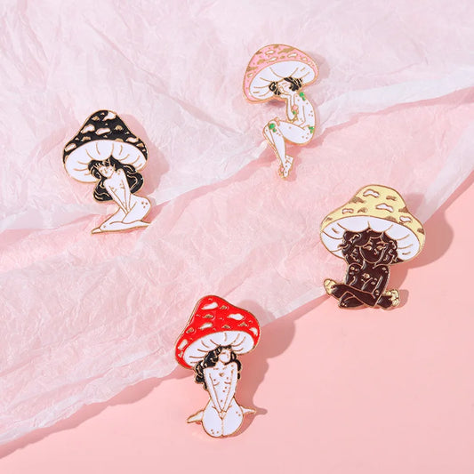 mushroom lady enamel pins