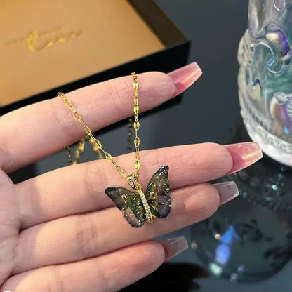 blue gold butterfly necklace