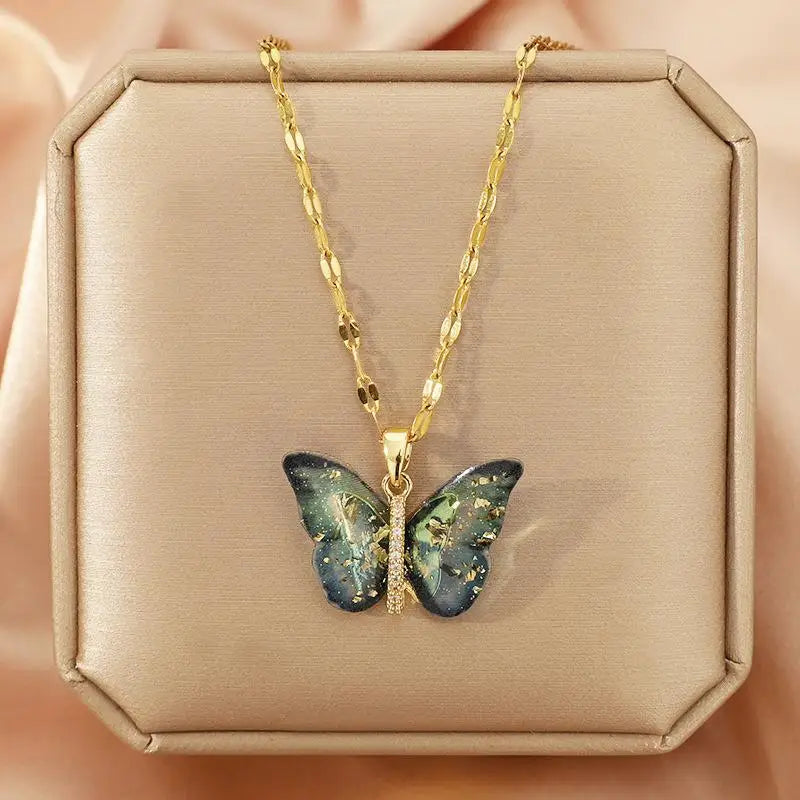 blue gold butterfly necklace