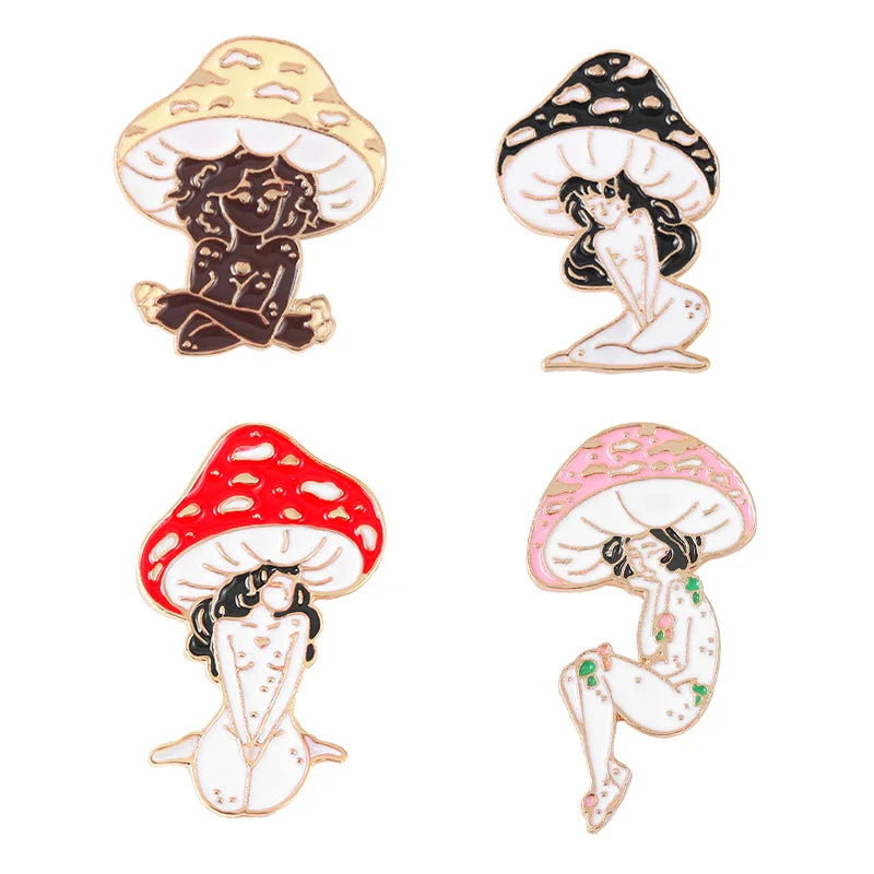 mushroom lady enamel pins