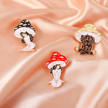 mushroom lady enamel pins