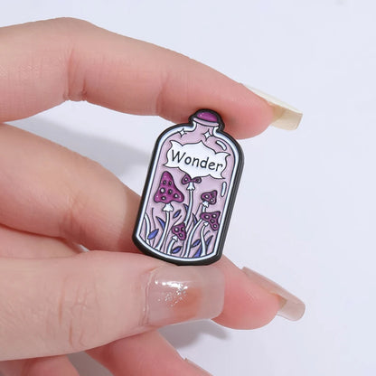 mushroom bottle enamel pins