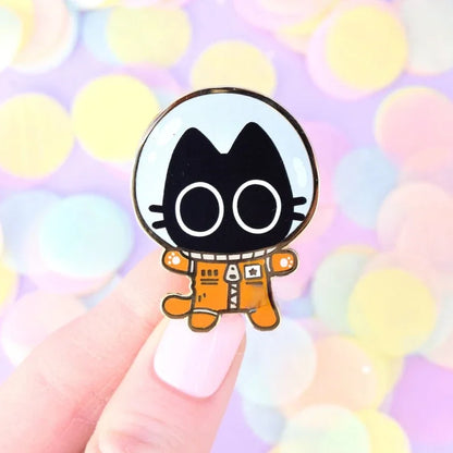 astronaut black cat enamel pin