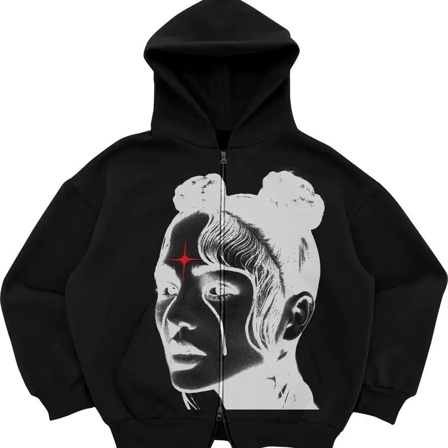 negative space zip up hoodies