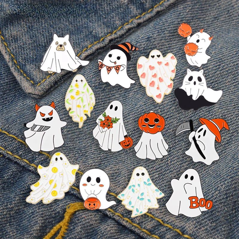 spooky ghost enamel pins