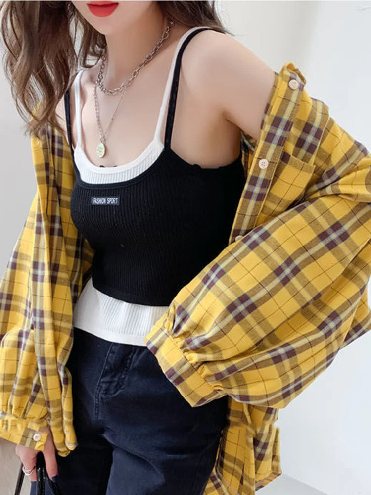 oversized plaid top