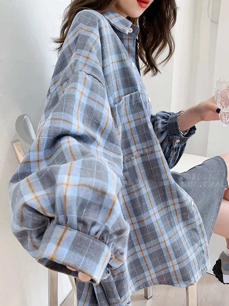 oversized plaid top